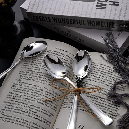Liacere 200PCS Silver Plastic Spoons - Heavy Duty Disposable Spoons - dessert Spoons for Wedding & Party & New Year & Valentine's Day