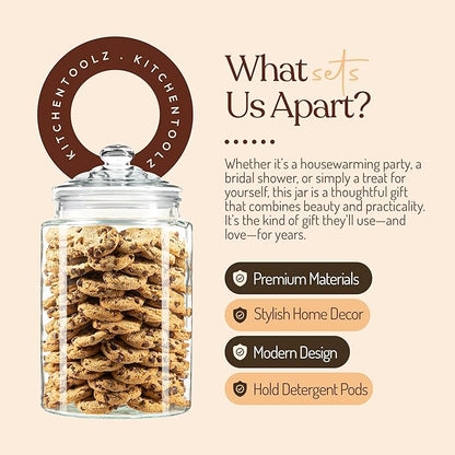1.5 Gallon Glass Cookie Jar - Tall Food Storage Container with Airtight Lid - Large Kitchen Canister for Sugar, Flour, Dog Treat, Candy, Biscotti & Apothecary - Pack of 1