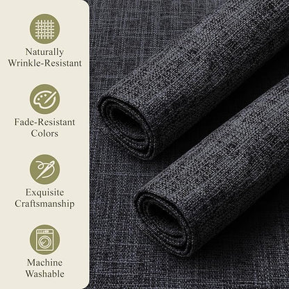 KXN Placemats Set of 8, Dual-Layer Thickened Faux Linen Table Mats, Heat Resistant & Wrinkle-Free, Machine Washable Cloth Place Mats for Kitchen Dining Indoor Outdoor (Dark Grey)