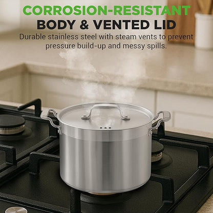 NutriChef 8 Qt Heavy-Duty Stockpot with Stainless Steel Lid - Induction Compatible Cooking Pot, Ideal for Soups and Stews