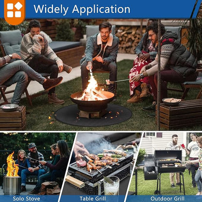 Round Under Grill Mat for Outdoor Grill, 60 Inch Anti-Slip BBQ Floor Mats, Easy to Clean Reusable Fireproof Grill Pad, Oil-Proof Waterproof Protector for Deck Fireplace Pit Mat Black