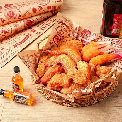 Outus 1000 Pcs 12 x 12 Inch Deli Wax Paper Sheets Grease Resistant Tray Basket Liners Newsprint Paper Water and Grease Proof Sandwich Wrapping Square Hot Dog Wrappers for Food Baking (Red on Brown)
