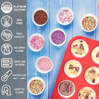 Anaeat Silicone Muffin Pan - 6 Cups Non-Stick Cupcake Molds, Food Grade Silicone Baking Tray for Making Egg Muffin, Cupcake, Quiches, Tart and Desserts, Reusable Muffin Tin Just Pop Out (3 Pack)