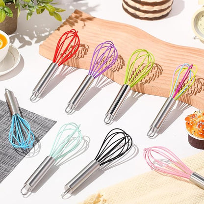 Domensi 24 Pcs 8 Inch Whisks Bulk for Cooking Silicone Whisks Non Scratch Stainless Steel Wisks Coated Metal Heat Resistant Egg Beaters for Mothers Day Party Favor Gift Supplies