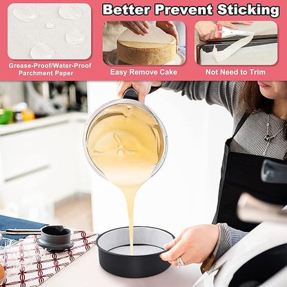 E-far 6 Inch Cake Pans Set of 2, Nonstick Stainless Steel Small Round Baking Pans with Parchment Paper & Side Liner Roll, Stainless Steel Core & Non-toxic Coating, Straight Side & 2 Inch Deep