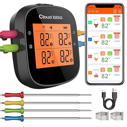500FT Digital Meat Thermometer with Multy Probes Bluetooth for Smoker Grilling Oven (FS-52)