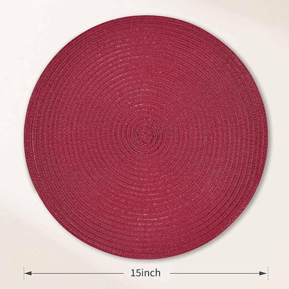 FunWheat Round Braided Placemats Set of 6 Place mats for Dining Tables Woven Heat Resistant Table Mats 15 inch (Wine)