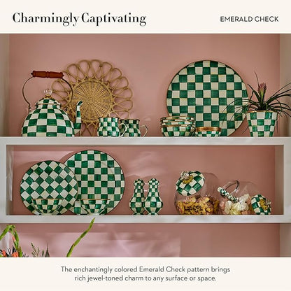 MACKENZIE-CHILDS Enamel Serving Platter, Decorative Serving Platter for Food, 16 Inches, Green-and-White Emerald Check
