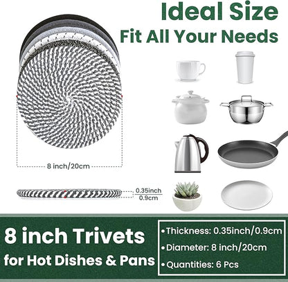 8 Inch Trivets for Hot Dishes, Hot Pots and Pans, Thick Heat Resistant Large Coaster for Kitchen, Hot Pads, Kitchen Essentials, Kitchen Decor for Table & Countertop, 6 Pcs