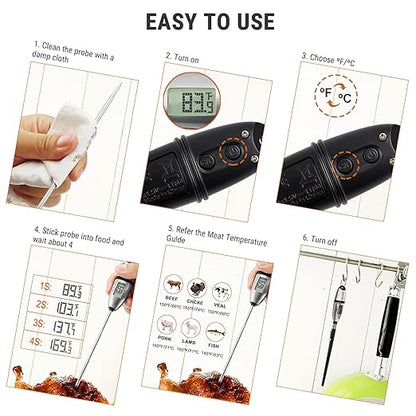 ThermoPro TP02S (2 Pack) Instant Read Meat Thermometer Digital Cooking Food Thermometer with Super Long Probe for Grill Kitchen Sourdough Liquids Oil Bread Baking Yogurt Candy Making Accessory