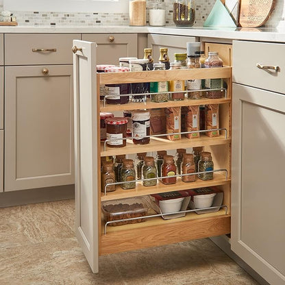 Rev-A-Shelf 11" Pull Out Storage Organizer for Base Kitchen/ Bathroom Cabinets w/ Soft-Close Full Extension Slides & Adjustable Shelves, 448-BCSC-11C