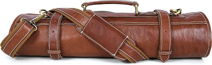 Leather Knife Roll Storage Bag, Elastic and Expandable 10 Pockets, Adjustable/Detachable Shoulder Strap, Travel-Friendly Chef Knife Case (Raven, Leather)