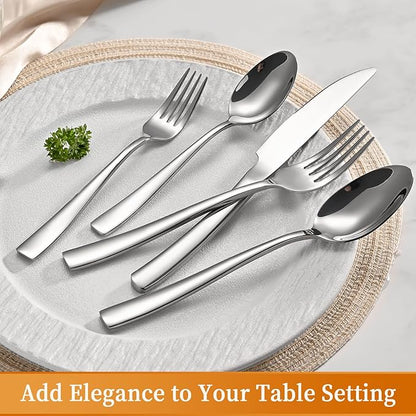 40-Piece Black Silverware Set, Heavy Duty Stainless Steel Flatware Cutlery Set Service for 8, Food-Grade Utensil Sets for Home Restaurant, Dishwasher Safe