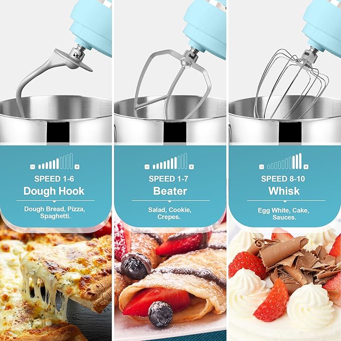 Kitchen in the box 7QT 900W 10-Speed Stand Mixer, Tilt-Head Kitchen Electric Mixer with Dough Hook, Whisk & Flat Beater(Blue)