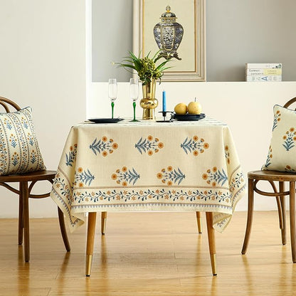 ISAENNE Designer French Pale Yellow Square Tablecloth,Linen Floral Table Cloth,Fall Wrinkle Resistant Decor Tablecloths for Dining Thanksgiving Banquet Kitchen Party,67"*67"-Estevan A