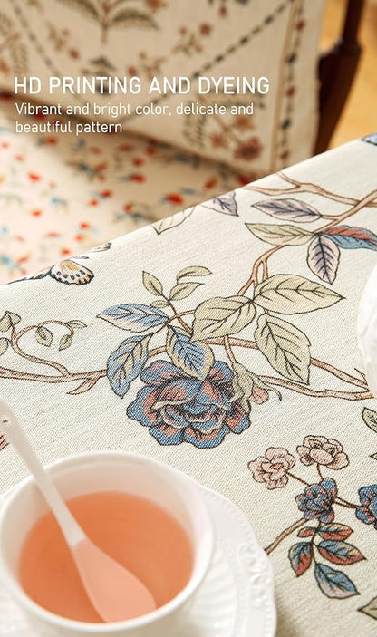 ISAENNE Designer French Light Beige Small Square Tablecloth,Linen Florals and Birds Pattern Table Cloth,Anti-Wrinkle Decorative Tablecloths for Dining Thanksgiving Kitchen,55"*55"-Cornucopia