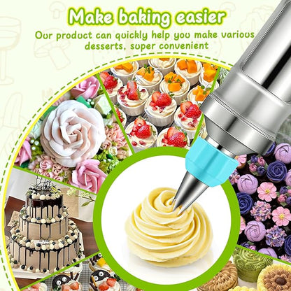 Novano Dessert Decorating Syringe Set, Frosting Piping Kit Stainless Steels Cake Decorating Kit with 6 Piping Tips & 9 silicone cupcakes, Cupcake Decorating Kit Piping Bags and Tips Set