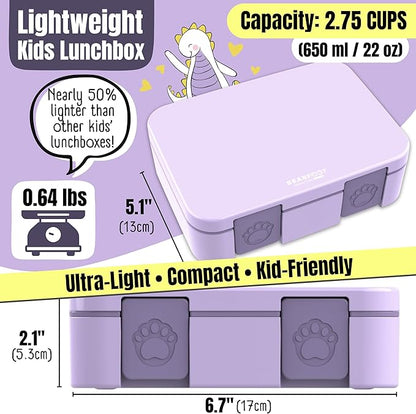 BEARFOOT Kids Lunch Box with Compartments – Compact & Lightweight | Leak-Proof, BPA-Free, Dishwasher & Microwave Safe | Hand-Drawn Design for Preschool, School, Travel (Purple, 2.75 Cups)