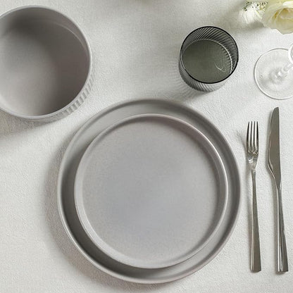 Stone Lain Haven Stoneware 12-Piece Dinnerware Set, Grey - Plates and Bowls Sets for 4, Elegant Dish Set, Includes Dinner Plates, Salad Plates Cereal Bowls, Microwave & Dishwasher Safe