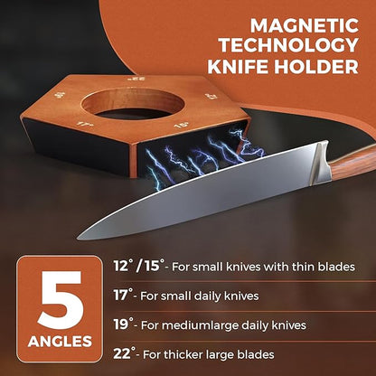 EdgeForge™ Rolling Knife Sharpener Kit - Dual-Grit Diamond & Ceramic Wheels - 5-Angle Magnetic Guide from 12-22 Degrees - Premium Beech Wood - Knife Sharpening Kit for Kitchen, Chef & Pocket Knives