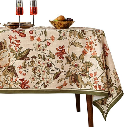 ISAENNE Designer Bohemian Linen Table Cloth for Rectangle Table,Colorful Floral Pattern Tablecloth,Wrinkle Resistant Decorative Tablecloths for Dining Thanksgiving Kitchen Party,55"*79"-Grace A