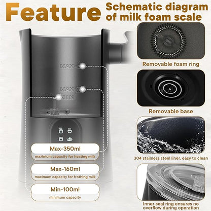 Milk Frother and Steamer,4-in-1 Electric Milk Frother for Latte Cappuccino Hot Chocolate，11.8oz/350ml Automatic Hot & Cold Foam Maker and Milk Warmer for Dairy