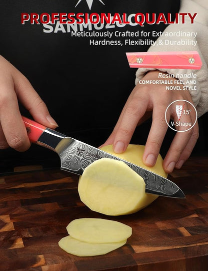 Kitchen Utility Knife 5 Inch, Professional Kitchen Chef Knife, Ultra Sharp Damascus Powder Steel with Full-tang Resin Handle, SHENG Series