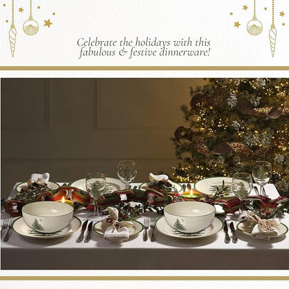 Spode Christmas Tree Large Round Bowl - 10-Inch Porcelain Serving Dish for Salad, Pasta & Side Dishes - Iconic Holiday Design with Green Trim, Dishwasher, Microwave Safe - Festive Gatherings
