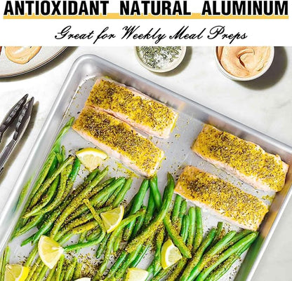Commercial Quality Baking Sheet Pan Set, Natural Aluminum Cookie Sheet, Umite Chef Warp Resistant Baker's Half Sheet Pan, Large Thick Cookie Tray Pans for Baking, Roasting(2 Pack, 18X13In)