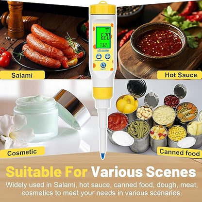 Digital pH Meter for Food Fermentation and Canning, Smart Food pH Tester with High Accuracy Spear Probe for Sourdough, Salsa and Hot Sauces, pH Test Pen with ATC for Solid and Liquid