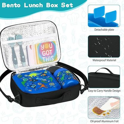 Bento Lunch Box for Kids with 12oz Soup Thermo Leak-Proof Lunch Food Container with 5 Compartment Thermo Hot Food Jar and Insulated Lunch Bag for Kid Toddler Girls Boys to School