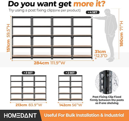 HOMEDANT 28"W x 12.3"D x 59.5"H 5-tier Boltless Metal Shelving Unit Adjustable Garage Storage Utility Rack Heavy Duty Shelves Organization Multipurpose Shelf Warehouse Kitchen Living Room pantry 1Pack