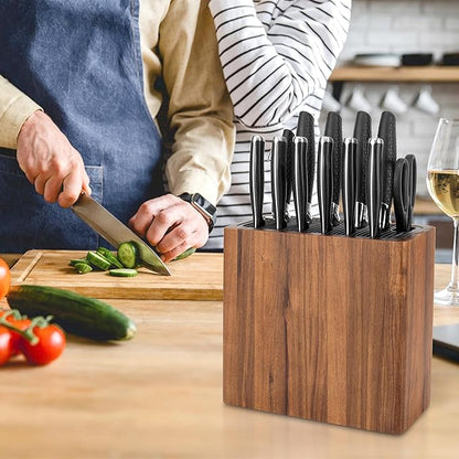 RedCall Acacia Wood Knife Holder Block,Large Universal Knife Block without knives,Wooden Kitchen Knife Block for Countertop,Knife Holder Organizer with Slots for Scissors and Sharpening Rods Storage
