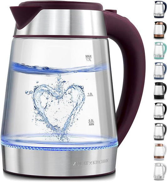 Zulay Kitchen Fast Boiling Electric Water Kettle - 1.7L, 1500W, Auto Shut-Off for Overboil & Boil Dry Protection, Cool-Touch Handle, 360° Base - Rapid Teapot Boiler For Coffee & Tea - Purple