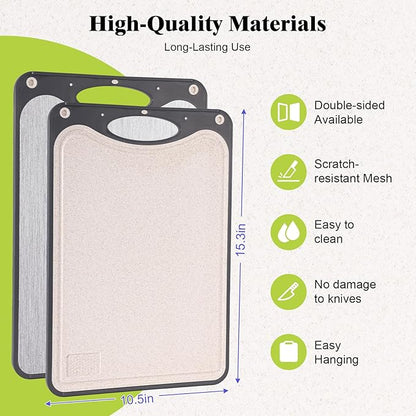 Titanium Cutting Board,Double Sided Chopping Board,Food Grade Titanium And Wheat Straw PP, Large Size 15”×10” And Easy To Clean,Dark Gray
