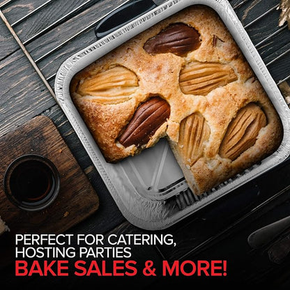 8x8 Foil Pans (10 Pack) 8 Inch Square Aluminum Pans - Foil Pans - Disposable Food Containers Great for Baking Cake, Cooking, Heating, Storing, Prepping Food