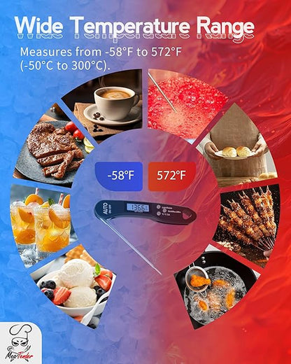 5 PCs Digital Food Thermometer with Fast 1-Second Reading, ±1°F Accuracy, -58°F to 572°F Range | Foldable Probe, Magnetic Back, Backlit LCD, Auto-Off for Grilling, Baking, Smoking