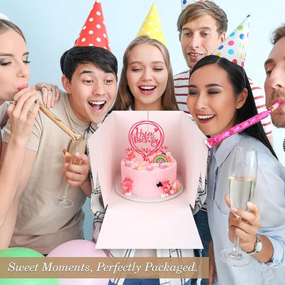 Cakebon Cake Boxes with Boards - 8 Inch Round Cake Drum White (3-pack) - Box With Window for Birthdays, Weddings and Parties