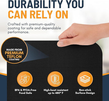Toaster Oven Liners for Bottom of Oven (4 Pack) Reusable Non-Stick Heat Resistant Toaster Liners, Compatible with Ninja, Cuisinart, Emeril Lagasse & More, Toaster Mat, 12"x12" (Black)