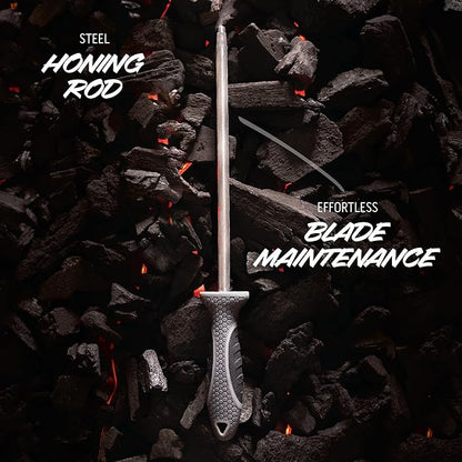 OUTDOOR EDGE ErgoMax Meat Carver Knife Set - Includes Cleaver, Brisket, Butcher & Honing Steel, Premium Titanium-Coated Steel Blades, Non-Slip Rubber Handles, Sharpening Rod