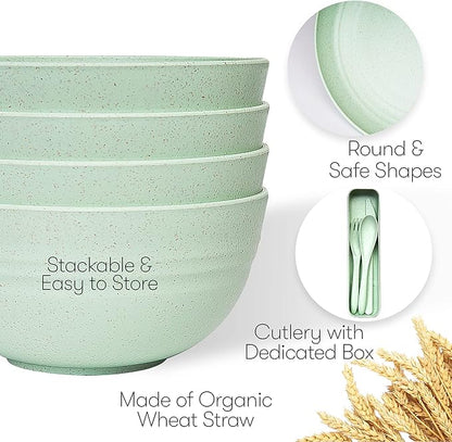 Wheat Straw Dinnerware Sets | Unbreakable Dinnerware Sets | Dishwasher Microwave Safe Dinnerware | Eco Friendly Non Breakable Dinnerware Sets | RV Outdoor Camping (Green, Service for 4 (28 pcs))