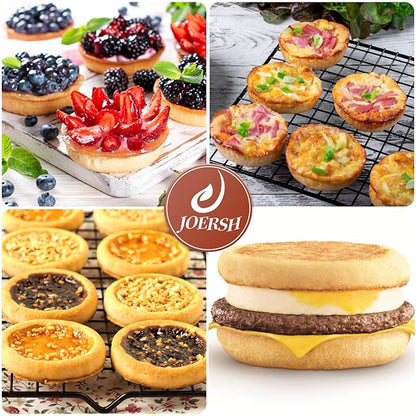 JOERSH 2-PK Silicone Egg Mold for Breakfast Sandwiches 4 Inch Round Muffin Top/Egg Pan, Oven Baking Silicone Molds for Hamburger Buns, English Muffins, Pancakes, Eggs Patty Bites