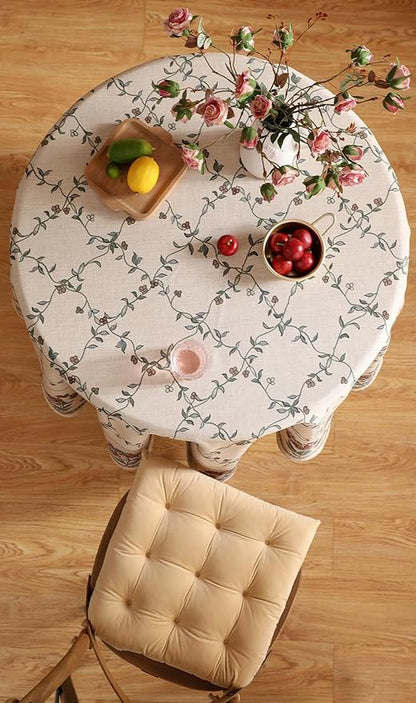 patdrea Designer Vintage Linen Round Table Cloth,Durable Breathable Floral Tablecloth,Dacorative Table Covers for Kitchen Dining Tea Party,Holiday,Christmas,Thanksgiving,Diameter 55"-Oliveirad