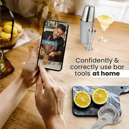 A Bar Above 4-Piece Cocktail Shaker Set, for Professional and Home Bar, Premium Bar Kit Gifts, Includes Strainer, Jigger, Shaker Set, and 4-Hour Cocktail Course