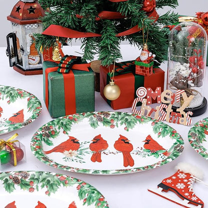 WDF 50Pack Christmas Paper Plates - 10" x 12" Oval Winter Paper Plates/Christmas Plates Disposable - Christmas Dinner Plates Disposable Platter Heavy Duty for Happy Christmas Serving Tray