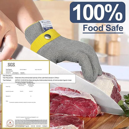 Dowellife Comfortable ANSI A9 Cut Resistant Glove Food Grade, Mesh Metal Kithcen Glove for Chef Oyster Shucking Mandoline Knife Butcher Meat Cutting(Large-3 Pcs)
