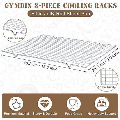 Cooling Racks for Cooking and Baking - 3PCS 16" x 10" Premium Stainless Steel Wire Cookie Cooling Rack for Baking, Roasting, and More - Oven & Dishwasher Safe - Fits Jelly Roll Pan