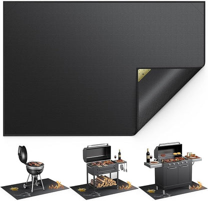 Non-Curl 60x40 inch Under Grill Mats for Outdoor Grill, Double-Sided Fireproof, Oilproof & Waterproof BBQ Grill Mat, Easy to Clean, Indoor Fire Pit Fireplace Mat, Perfect for Deck/Patio/Lawn