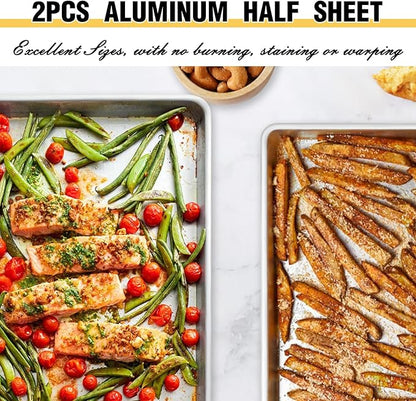 Baking Sheet Pan Set of 3, Commercial Quality Aluminum Cookie Sheets for Oven, Umite Chef Warp Resistant Baker's Half/Quarter/Jelly Roll Pans, Thick Cookie Tray Pans for Baking, Roasting