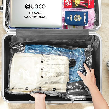 SUOCO Travel Vacuum Seal Bags for Clothing with Rechargeable Electric Pump, 8 Medium Compression Packing Bags for Luggage Suitcase Backpack, Carry-on Size Space Saver Storage